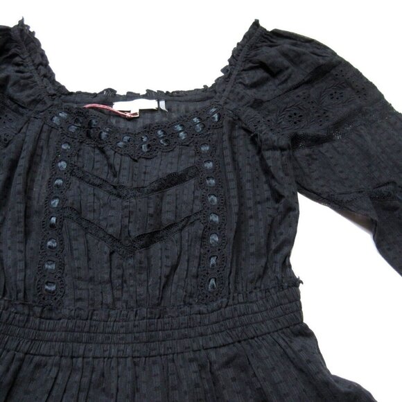 NWT LoveShackFancy Sanaya Mini in Black Ribbon & Eyelet Trim Cotton Dress L - Picture 5 of 11